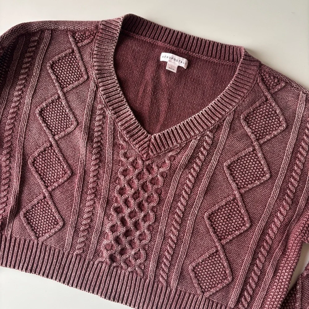 Aeropostale Cropped Cable Knit Sweater, Size L - Picture 4 of 8
